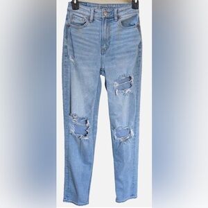 American Eagle Mom Straight Jeans 00 Regular Distressed Light Wash